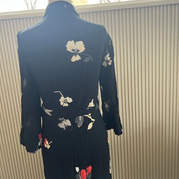 Ganni lorita georgette floral maxi dress 3/4 sleeve black, white and red flowers - Picture 4 of 13